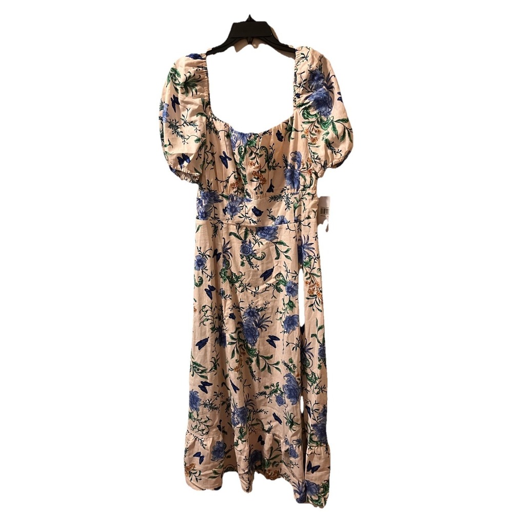London Times Dress Maxi Sz 16 NWT Blue Ivory Linen Blend Wedding Resort Vacation
